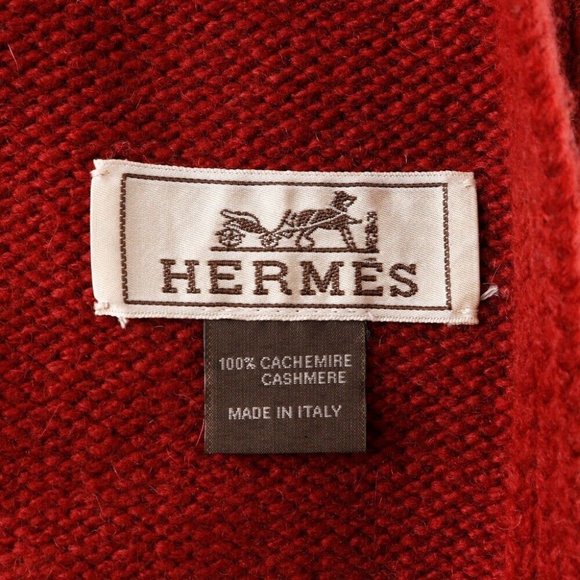 HERMES Scarf Red cashmere unisex - Picture 4 of 4